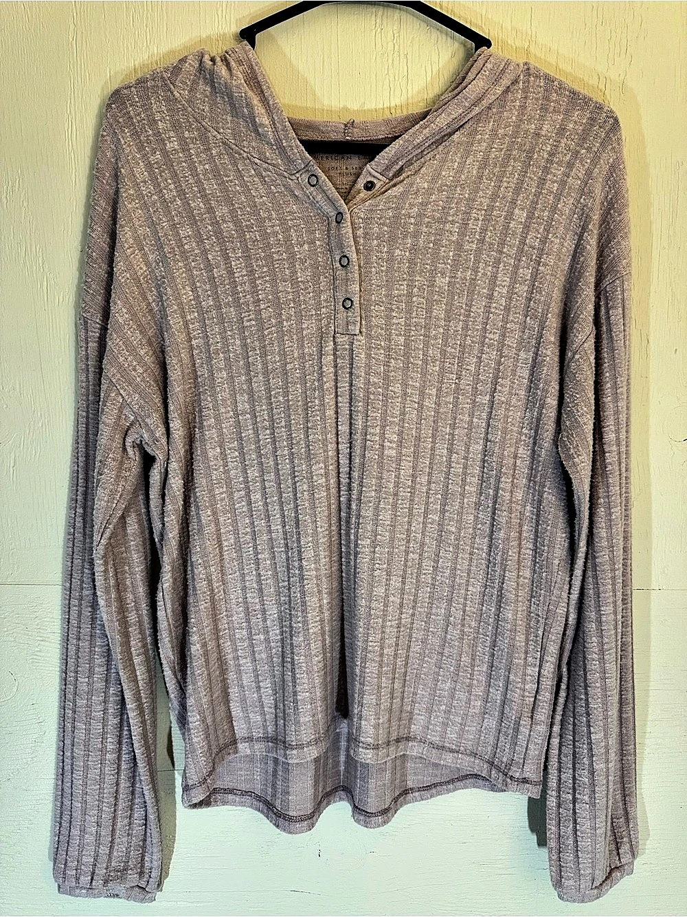 American Eagle Soft & Sexy Plush Ribbed Henley Hoodie Brown Small
